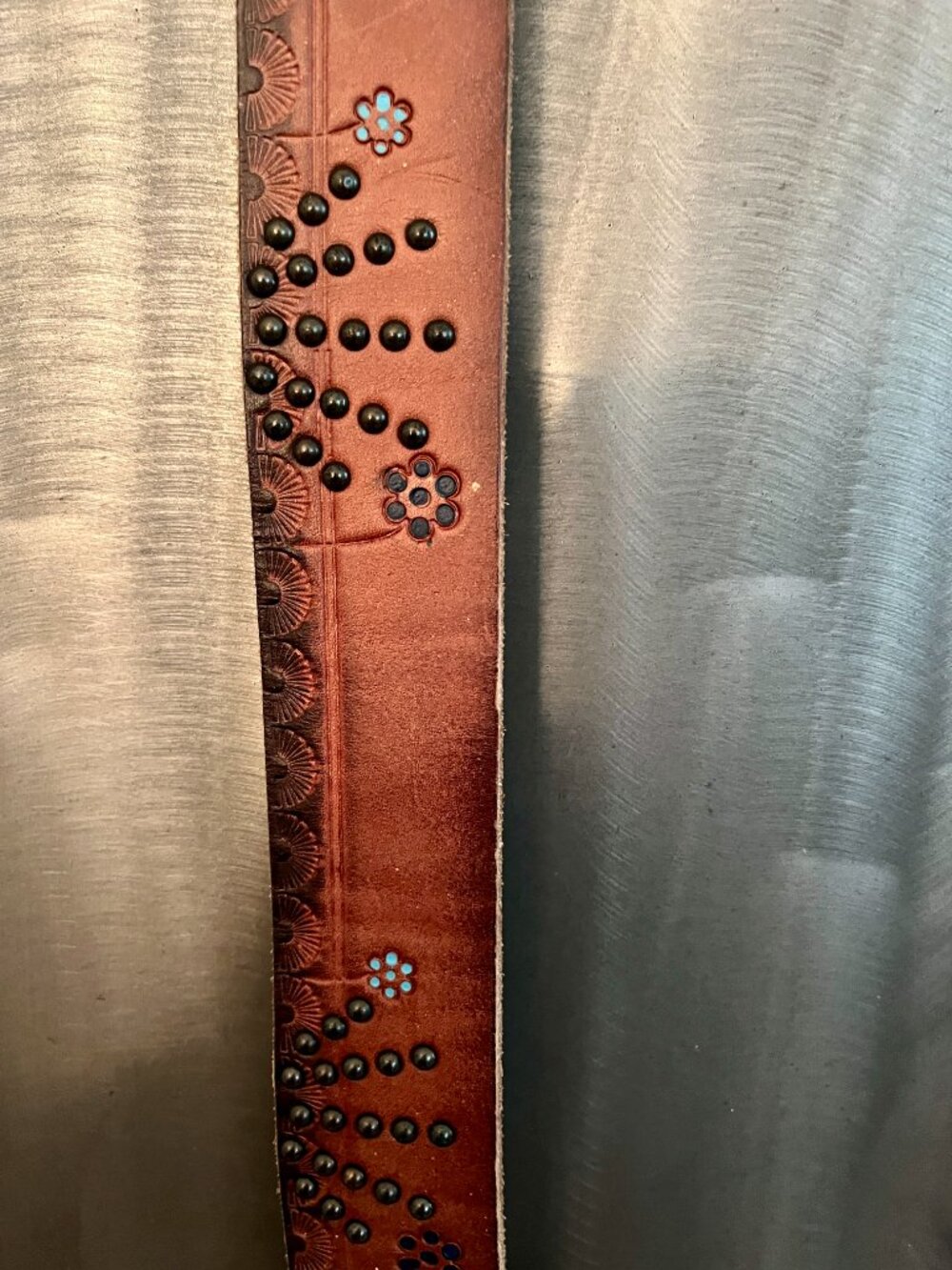 Vintage Lucky Brand Studded Turquoise Floral Leather Belt - Large - Picture 8 of 10